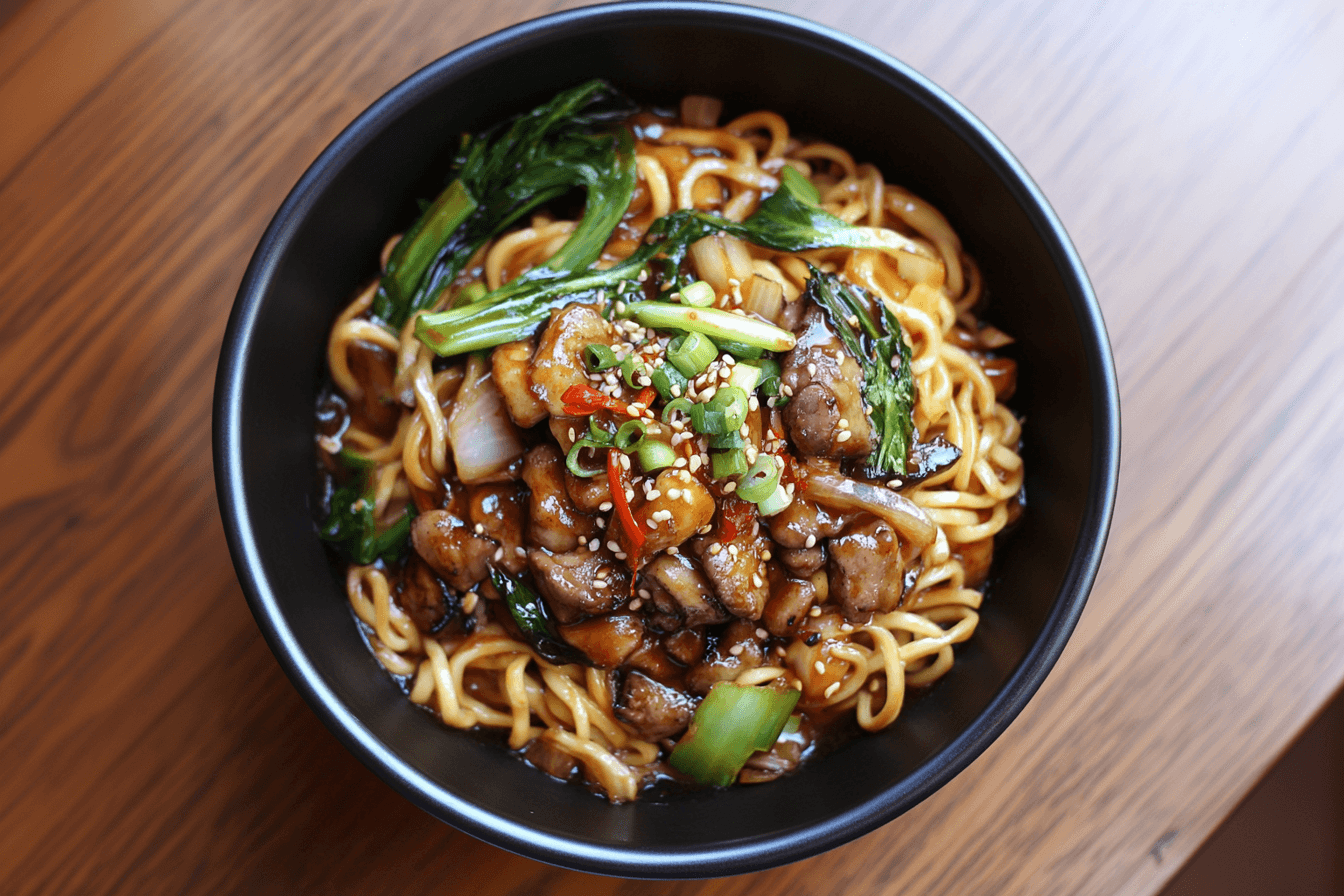 "David Chang noodles topped with kimchi, scallions, and soft-boiled eggs - David Chang noodle toppings"